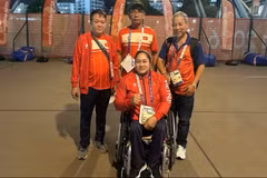 L’athlète Nguyen Thi Ngoc Thuy décroche le bronze au lancer du javelot. Photo : tdtt.gov.vn