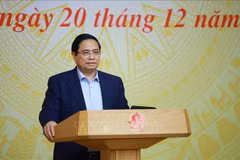 Le Premier ministre Pham Minh Chinh, chef Comité national de pilotage chargé de la mise en œuvre de la Résolution n°68-NQ/TW du Bureau politique sur le développement de l’économie privée s'exprime lors de la réunion. Photo : VNA