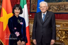 L'ambassadrice du Vietnam, Nguyen Phuong Anh et le président italien Sergio Mattarella. Photo: VNA