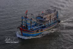 Des bateaux entrant et sortant du port de Song Doc (province de Ca Mau). Photo : VNA