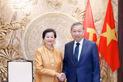 Le secrétaire général du Parti To Lam reçoit l’ambassadrice du Cambodge Chea Kimtha à Hanoï. Photo : VNA