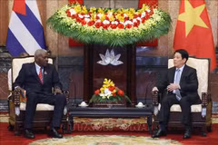 Esteban Lazo Hernandez, président de l’Assemblée nationale de Cuba (à gauche) et le président vietnamien Luong Cuong. Photo : VNA