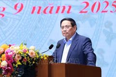Le Premier ministre Pham Minh Chinh s'exprime lors de la réunion. Photo: VNA