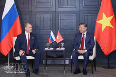 Le secrétaire général du Parti communiste du Vietnam et président de la République, To Lam (à droite) et le président du Parti communiste de la Fédération de Russie, Guennadi Ziouganov. Photo: VNA 