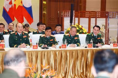 Rencontre des ministres de la Défense du Vietnam, du Laos et du Cambodge à Hanoï. Photo: VNA