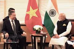 Dans le cadre de sa participation à la 79e session de l'Assemblée générale des Nations Unies et de sa visite de travail aux États-Unis, le secrétaire général et président To Lam a rencontré le Premier ministre indien Narendra Modi dans l'après-midi du 23 septembre 2024 à New York. Photo: VNA