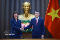 Le Premier ministre Le Minh Hung rencontre Fiona Bassett, directrice générale de FTSE Russell. Photo: VNA