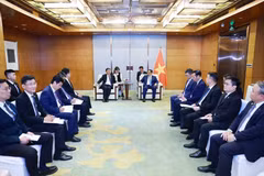 La rencontre entre le Premier ministre Pham Minh Chinh et Shen Bo, vice-président de la Société des Avions Commerciaux de Chine (Commercial Aircraft Corporation of China-COMAC). Photo : VNA