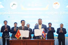 Des représentants de la province de Stoeng Treng et de la société par actions Phu Tai (province de Gia Lai) ont signé un protocole d'accord portant sur l'étude des investissements dans la plantation de grandes forêts d'arbres. Photo : VNA