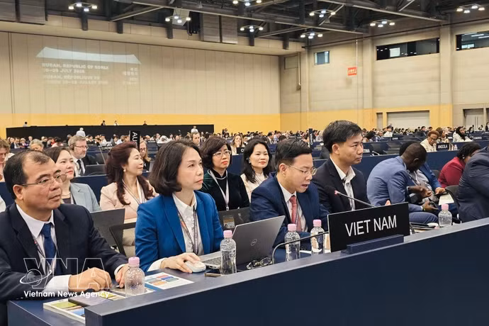Le vice-ministre des Affaires étrangères et président de la Commission nationale vietnamienne pour l’UNESCO, Ngo Le Van, s'exprime à la réunion. Photo: VNA