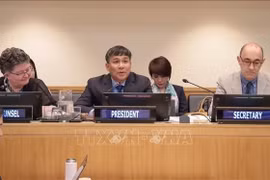 Le vice-ministre permanent des Affaires étrangères, Nguyen Minh Vu (au centre), chef de la délégation vietnamienne, a été élu à l’unanimité par les États membres de la Convention à la présidence de la SPLOS 35 (States Parties to the United Nations Convention on the Law of the Sea - SPLOS). Photo : VNA
