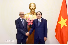 Le président de l'Assemblée nationale, Tran Thanh Man (à droite), et le président de la Chambre des représentants du Maroc, Rachid Talbi El Alami, dans l'après-midi du 21 janvier 2025, à Can Tho. Photo : VNA
