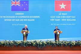 Le Premier ministre Pham Minh Chinh et son homologue néo-zélandais donnent une conférence de presse conjointe. Photo: VNA