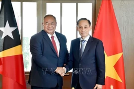 Lê Hoài Trung (à droite), secrétaire du Comité central (CC) du Parti et ministre par intérim des Affaires étrangères et Bendito dos Santos Freitas, ministre des Affaires étrangères et de la Coopération du Timor-Leste. Photo : VNA