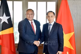 Lê Hoài Trung (à droite), secrétaire du Comité central (CC) du Parti et ministre par intérim des Affaires étrangères et Bendito dos Santos Freitas, ministre des Affaires étrangères et de la Coopération du Timor-Leste. Photo : VNA
