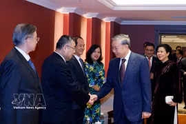 Le secrétaire général du Parti communiste du Vietnam (PCV) et président du Vietnam, To Lam, et son épouse rencontrent les proches de généraux, d’experts et de personnalités ayant contribué à l’amitié Vietnam–Chine. Photo : VNA