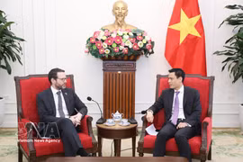 Le vice-ministre des AE Dang Hoang Giang (à droite) et l'ambassadeur du Royaume-Uni, Iain Frew. Photo : VNA