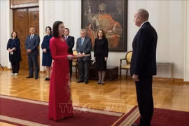 L'ambassadrice du Vietnam Nguyên Thi Minh Nguyêt présente le 3 juin ses lettres de créance au président bulgare Rumen Radev. Photo: VNA