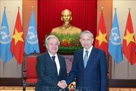 Le secrétaire général du Parti communiste du Vietnam (PCV), To Lam (à droite), reçoit le secrétaire général des Nations Unies, Antonio Guterres. Photo : VNA