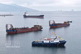 Vue de la zone où est mis en œuvre le projet global d'investissement et de construction du port à conteneurs de Lien Chieu. Photo: VNA