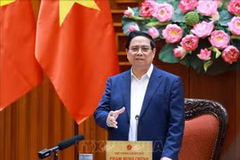 Le Premier ministre Pham Minh Chinh s'exprime lors de la réunion. Photo : VNA