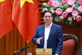 Le Premier ministre Pham Minh Chinh s'exprime lors de la réunion. Photo : VNA