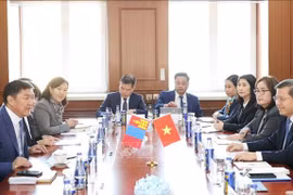 La délégation vietnamienne s'entretient avec celle de la Cour suprême de Mongolie. Photo: VNA