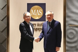 Le vice-Premier ministre permanentNguyen Hoa Binh (droite) et son homologue singapourien Gan Kim Yong, également ministre du Commerce et de l'Industrie et président de l'Autorité monétaire de Singapour. Photo: VNA