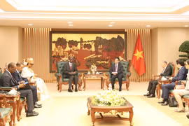 Le général Phan Van Giang, vice-Premier ministre et ministre de la Défense (droite) reçoit le ministre chargé du secrétaire général du gouvernement mauritanien, Moctar Al Housseynou Lam. Photo: baochinhphu