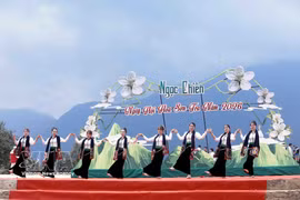 Des spectacles culturels et artistiques animés sont présentés lors de la fête des fleurs de Son tra dans la commune de Ngoc Chien. (Photo : VNA)
