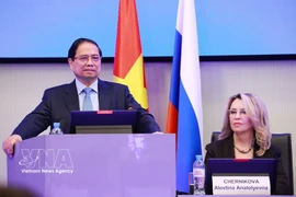 Le Premier ministre Pham Minh Chinh s'exprime à l'Université nationale des sciences et technologies MISIS (NUST MISIS) de Moscou. Photo : VNA