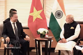 Dans le cadre de sa participation à la 79e session de l'Assemblée générale des Nations Unies et de sa visite de travail aux États-Unis, le secrétaire général et président To Lam a rencontré le Premier ministre indien Narendra Modi dans l'après-midi du 23 septembre 2024 à New York. Photo: VNA