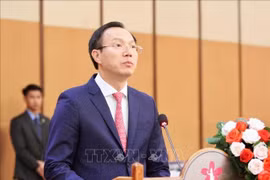 Doàn Trung Kiên, vice-président du Comité populaire provincial, s'exprime à la 13ᵉ Conférence sur la coopération et le développement des provinces frontalières Vietnam-Cambodge. Photo: VNA