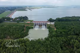 Le réservoir de Dau Tieng est un projet d'irrigation particulièrement important, jouant un rôle crucial pour garantir la sécurité hydrique, prévenir les catastrophes naturelles et promouvoir le développement socio-économique du Sud-Est du Vietnam. Photo : VNA