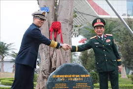Le général Phan Van Giang, membre du Bureau politique, secrétaire adjoint de la Commission militaire centrale et ministre vietnamien de la Défense (droite), et le général de corps d'armée Dong Jun, membre du Comité central du Parti communiste chinois et ministre chinois de la Défense. Photo: VNA