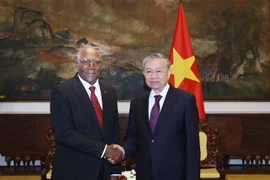 Le secrétaire général du Parti Tô Lâm (droite) rencontre le vice-président cubain Salvador Valdes Mesa. Photo: VNA