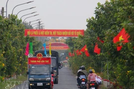 La communication est menée au moyen de banderoles et de véhicules mobiles dans la commune de Vinh Vien, ville de Can Tho. Photo : VNA 