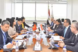 Lors de la séance de travail entre la vice-ministre vietnamienne de l’Industrie et du Commerce, Phan Thi Thang et le ministre et deux vice-ministres égyptiens de l’Investissement et du Commerce extérieur. Photo : moit.gov.vn