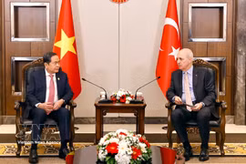Le président de l'Assemblée nationale vietnamienne, Tran Thanh Man, (gauche) et le président de la Grande Assemblée nationale de Turquie, Numan Kurtulmus. Photo : VNA