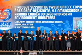 Les ministres de l'environnement de l'ASEAN et l'ambassadeur André Aranha Corrêa do Lago, président désigné de la 30e Conférence des Nations Unies sur les changements climatiques (COP30), posent pour une photo (Photo : VNA)