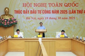 Le Premier ministre Pham Minh Chinh lors de la visioconférence. Photo : VNA