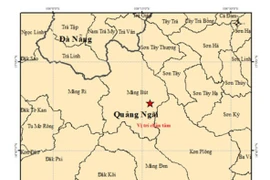 Carte de l'épicentre du séisme dans la commune de Mang But, province de Quang Ngai. 