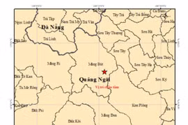 Carte de l'épicentre du séisme dans la commune de Mang But, province de Quang Ngai. 