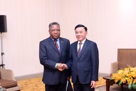 Le membre du Bureau politique et membre permanent du Secrétariat du Comité central du Parti communiste du Vietnam, Tran Cam Tu, (droite) et Jorge Inocencio Dombolo, membre du Bureau politique du Mouvement populaire de libération de l'Angola (MPLA). Photo : VNA