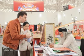 Un visiteur étranger à la première Foire du Printemps Glorieux, qui s'est tenue au Centre des expositions du Vietnam à Hanoï du 2 au 13 février. (Photo : VNA)