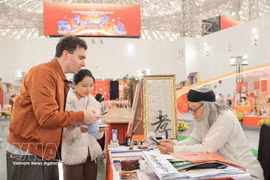 Un visiteur étranger à la première Foire du Printemps Glorieux, qui s'est tenue au Centre des expositions du Vietnam à Hanoï du 2 au 13 février. (Photo : VNA)