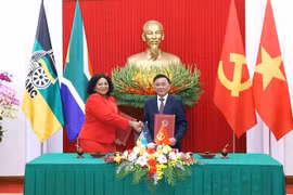Tran Cam Tu, membre du Bureau politique et membre permanent du Secrétariat du Comité central du Parti communiste vietnamien (PCV), et Nomvula Mokonyane, première secrétaire générale adjointe du Congrès national africain (ANC) d'Afrique du Sud. Phôt : VNA
