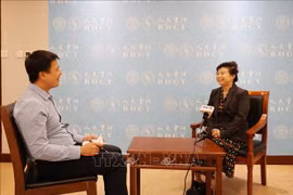 Liu Ying, chercheuse à l'Institut d'études financières de Chongyang, relevant de l'Université Renmin de Chine accorde une interview au correspondant de l'Agence vietnamienne d'Information. Photo : VNA