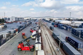 Un train de marchandises de la compagnie ferroviaire Chine-Laos est chargé à la gare de Wangjiaying Ouest à Kunming, province du Yunnan (Source : Xinhua)