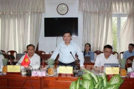 Le vice-secrétaire permanent du Comité provincial du Parti de Hau Giang, Nguyen Tuan Anh, prend la parole lors de la réunion. (Photo : VNA)